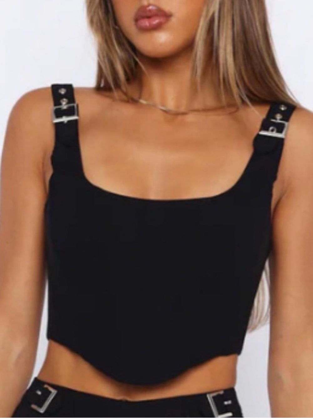 White Fox Boutique Buckle Strap Crop Bustier Corset Top